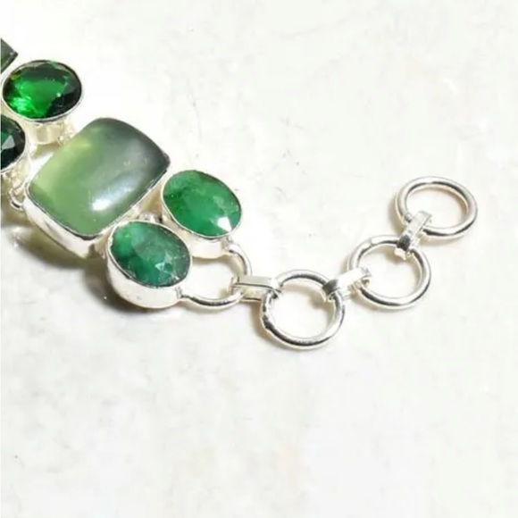 Nephrite Jade + Green Quartz gemstone statement vintage bracelet - Picture 12 of 13